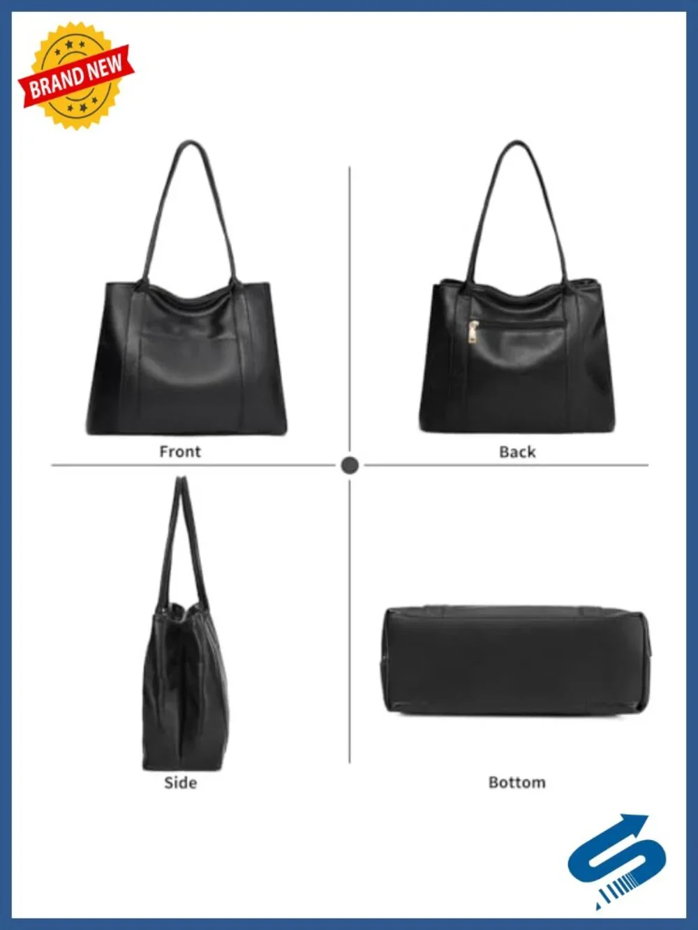 Large Work Tote Bag for Women Shoulder Bag Vegan Leather with 2 Compartments